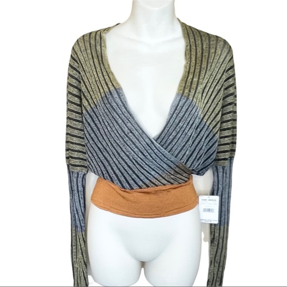Free People Pluto Faux Wrap Multicolor Long Sleeve Ribbed Top Size Small NWT - Picture 3 of 12